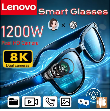 Gafas Inteligentes Inalámbricas Lenovo con IA, Gafas de Sol Bluetooth con Control Remoto 8K, Cámara Táctil, Grabación, Asistente de Voz y Traductor