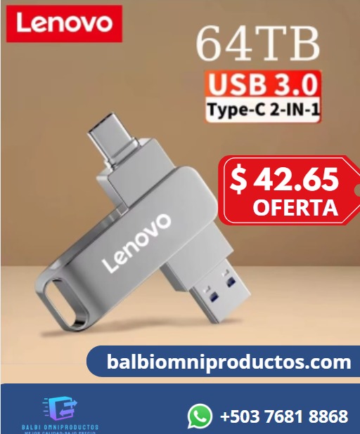 Memoria USB Lenovo 64TB 2 en 1 USB 3.0 + Type-C