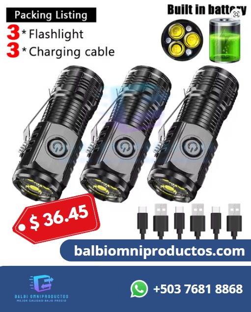Linterna Táctica Recargable LED Ultra Potente 3X